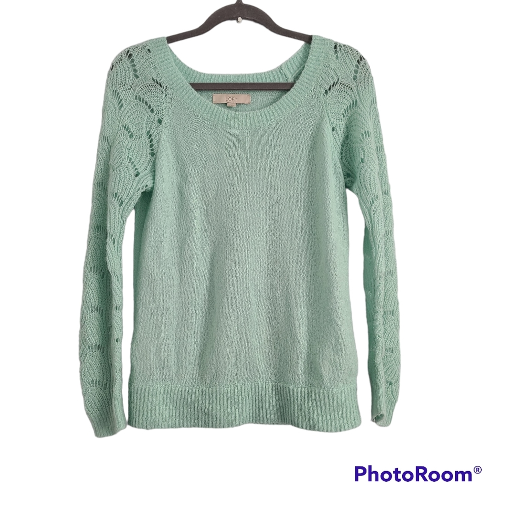 Loft sweater Mint green pullover crewneck sweater knit sleeves size Medi…